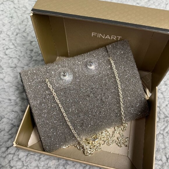 Finart Crystal Flower Necklace & Stud Earring Set NIB - Silver Tone - Picture 4 of 11